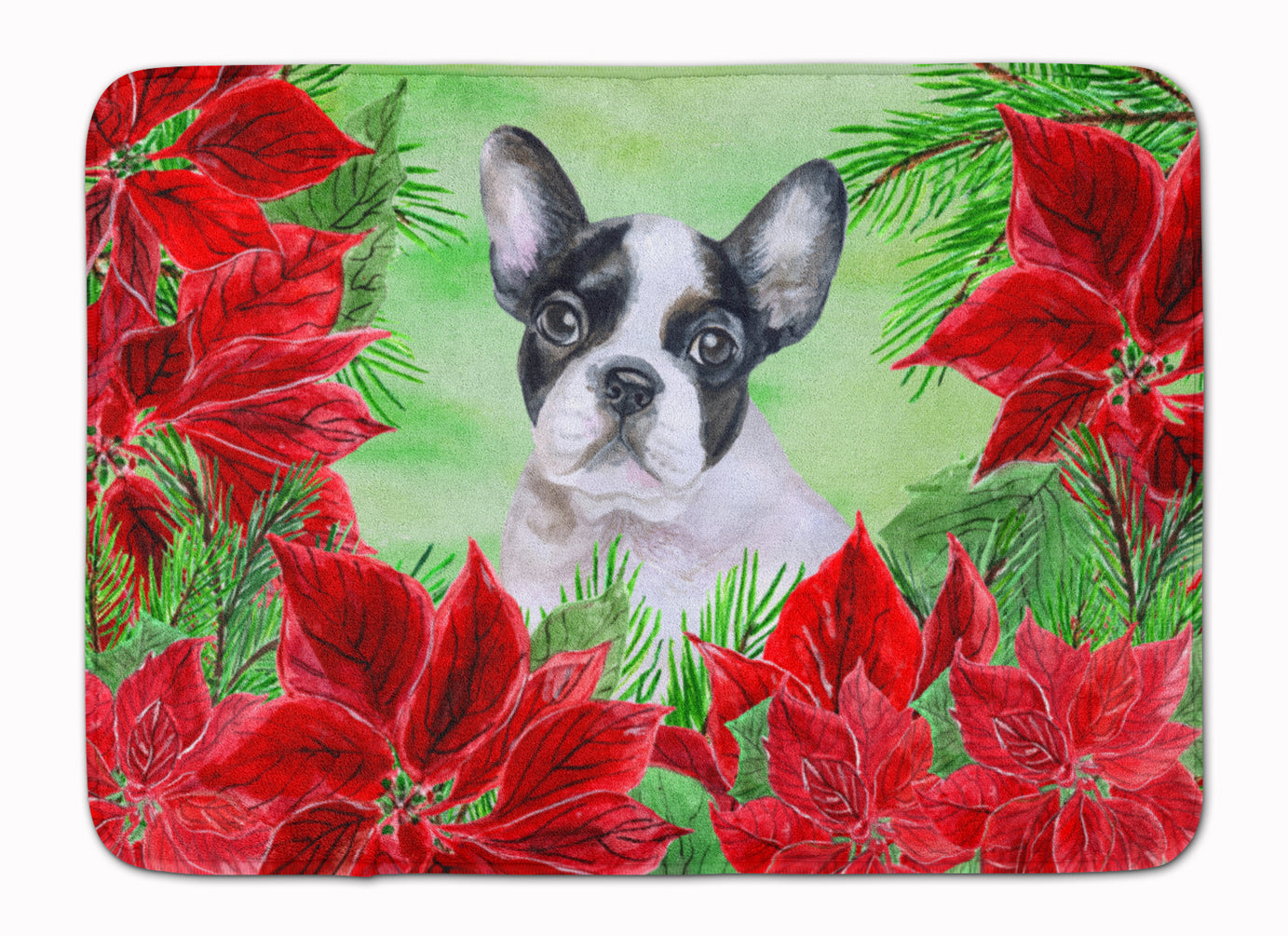 French Bulldog Black White Poinsettas Machine Washable Memory Foam Mat CK1358RUG - the-store.com