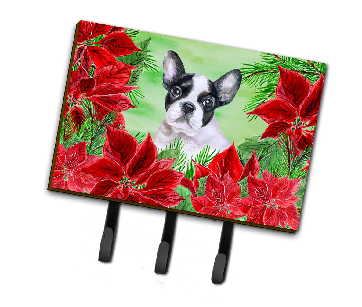 French Bulldog Black White Poinsettas Leash or Key Holder CK1358TH68  the-store.com.