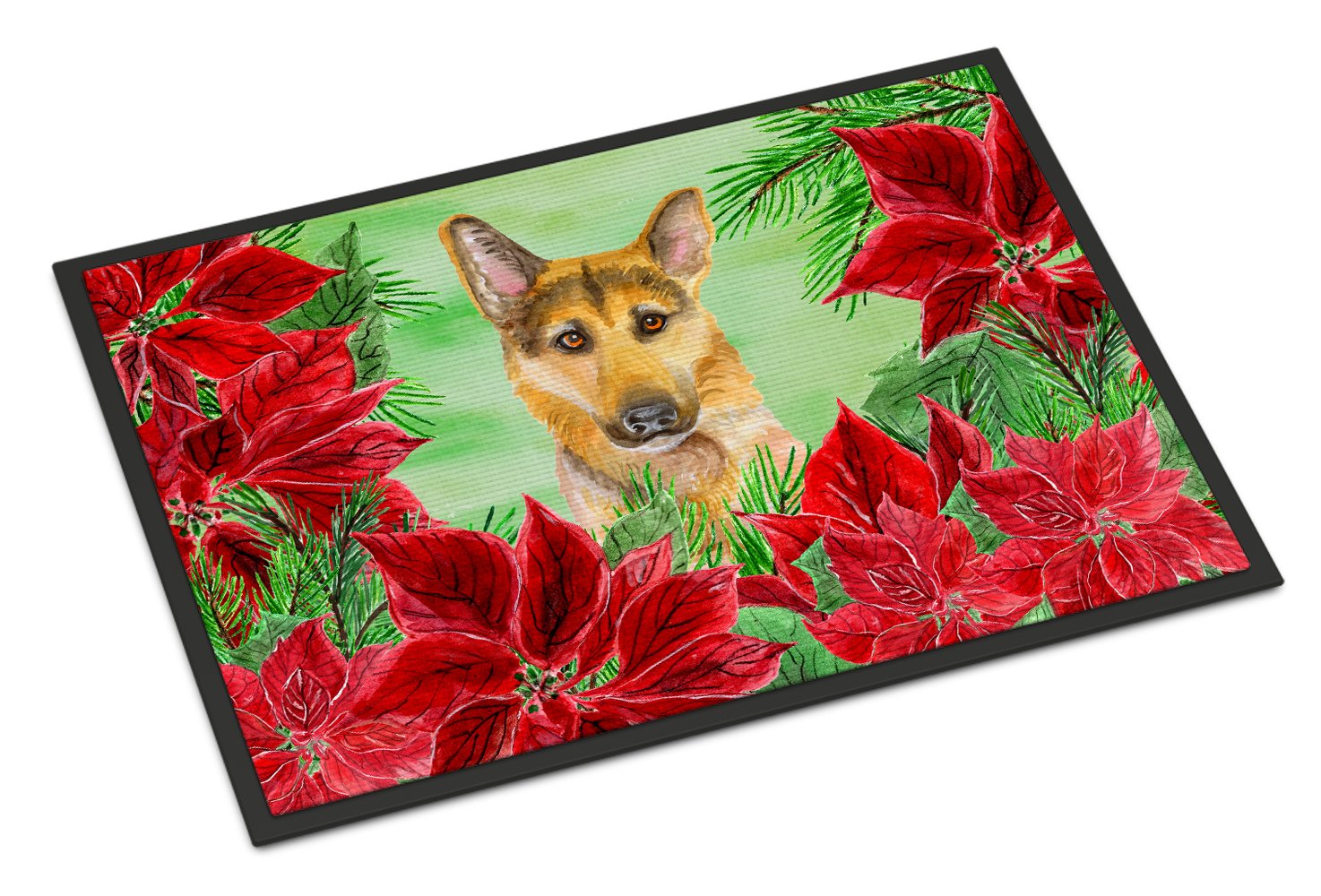 German Shepherd #2 Poinsettas Indoor or Outdoor Mat 24x36 CK1359JMAT by Caroline's Treasures