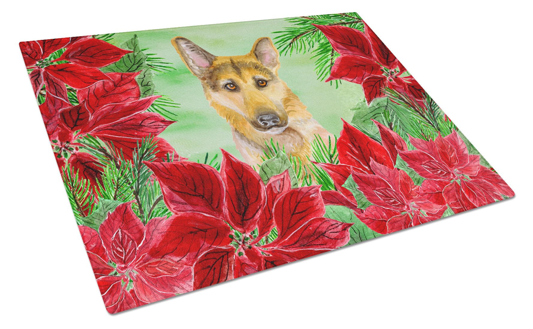 German Shepherd #2 Poinsettas Glass Cutting Board Large CK1359LCB by Caroline's Treasures