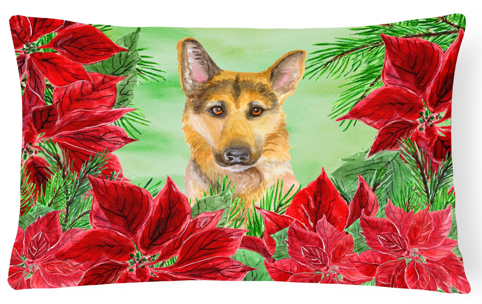 German Shepherd #2 Poinsettas Canvas Fabric Decorative Pillow CK1359PW1216 by Caroline's Treasures