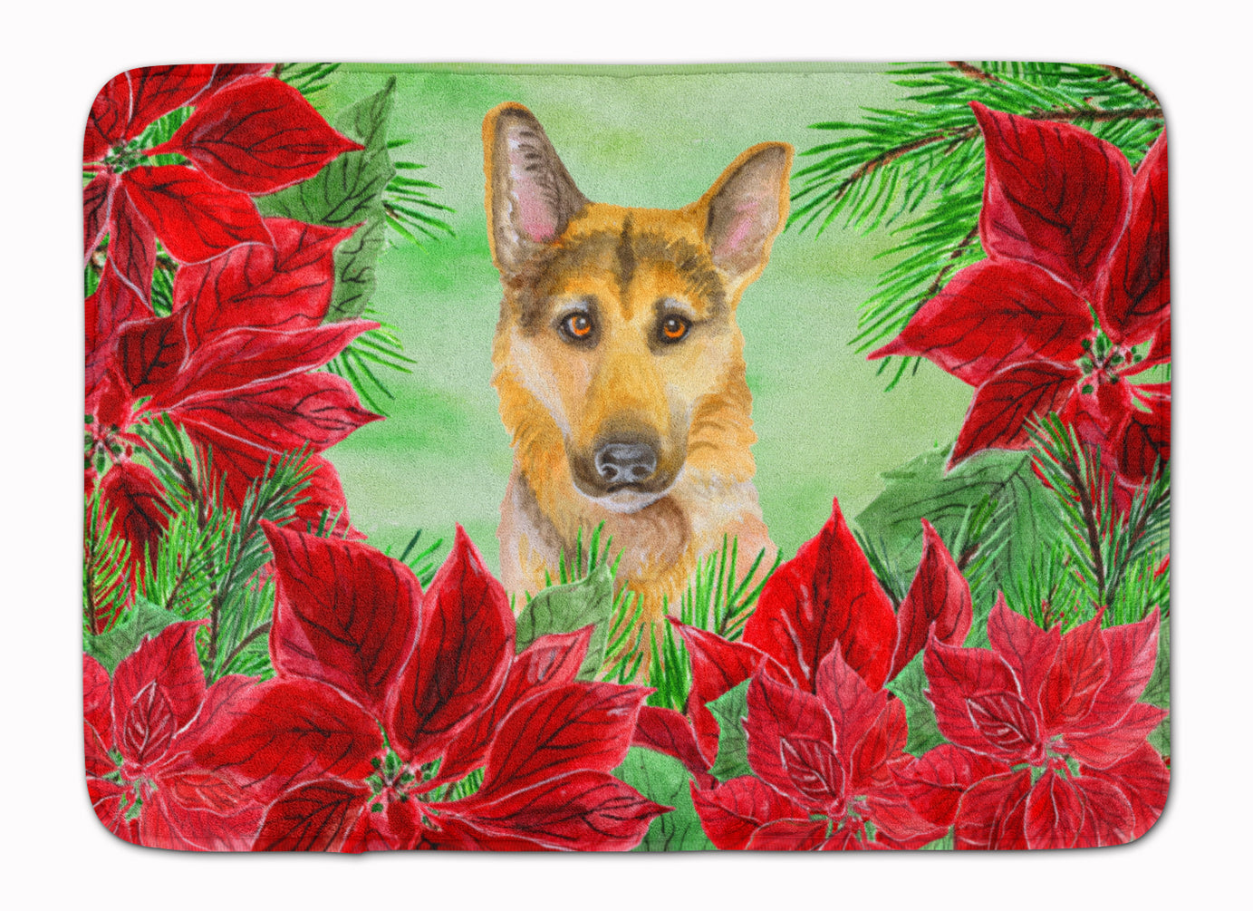 German Shepherd #2 Poinsettas Machine Washable Memory Foam Mat CK1359RUG - the-store.com