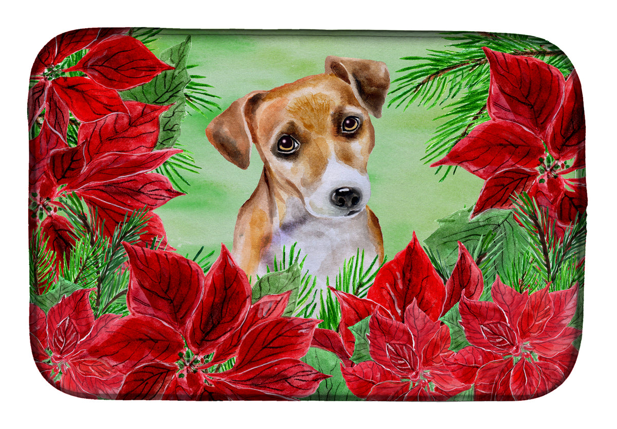 Jack Russell Terrier #2 Poinsettas Dish Drying Mat CK1360DDM  the-store.com.