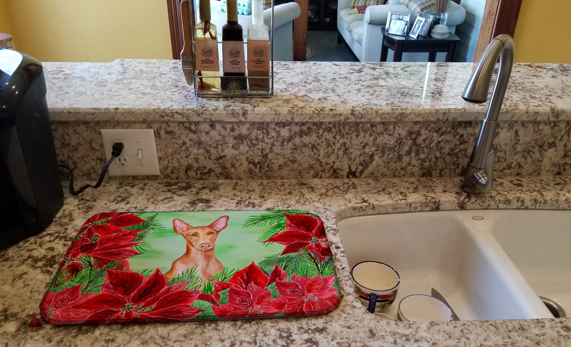 Pharaoh Hound Poinsettas Dish Drying Mat CK1362DDM  the-store.com.