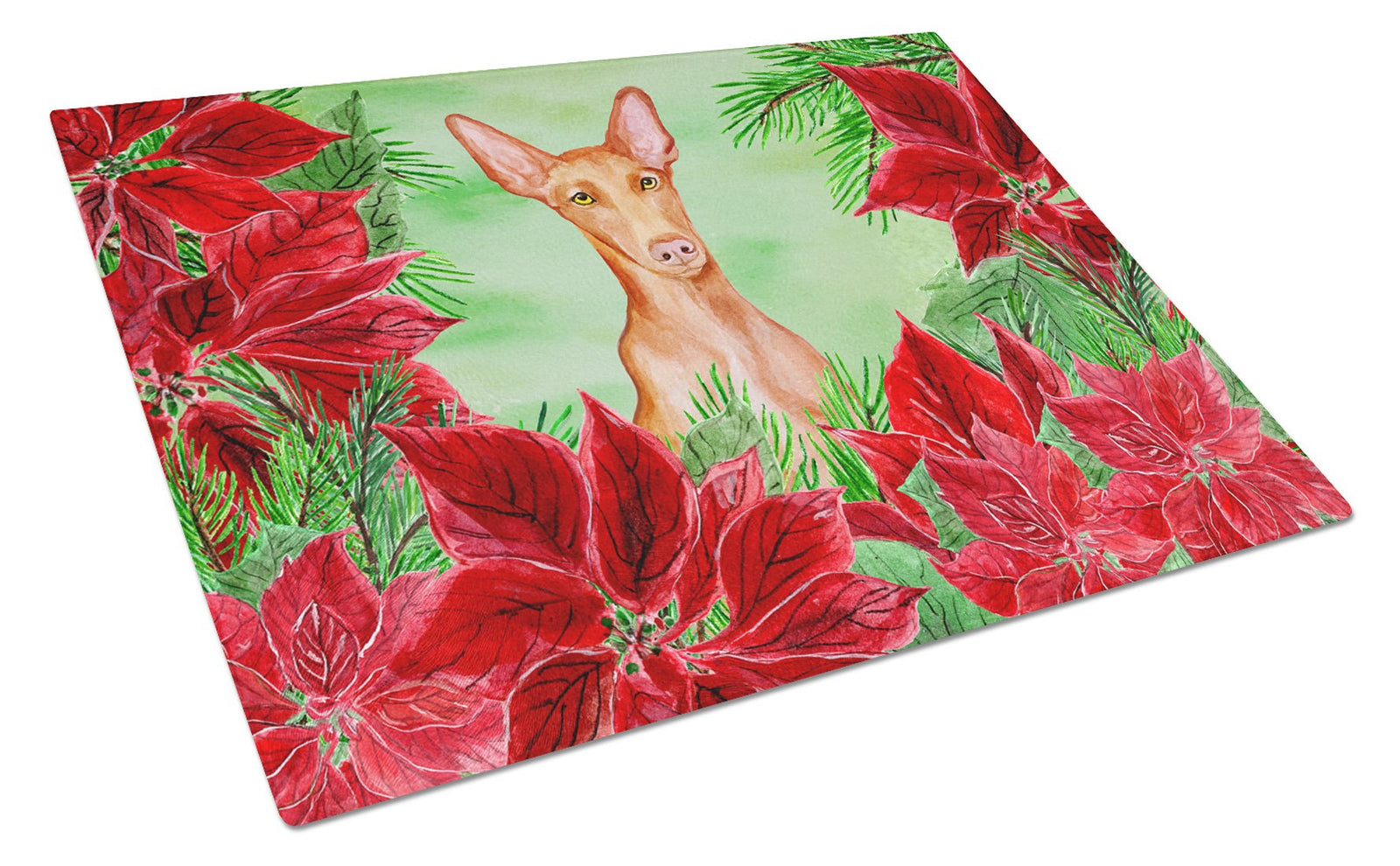 Pharaoh Hound Poinsettas Glass Cutting Board Large CK1362LCB by Caroline's Treasures