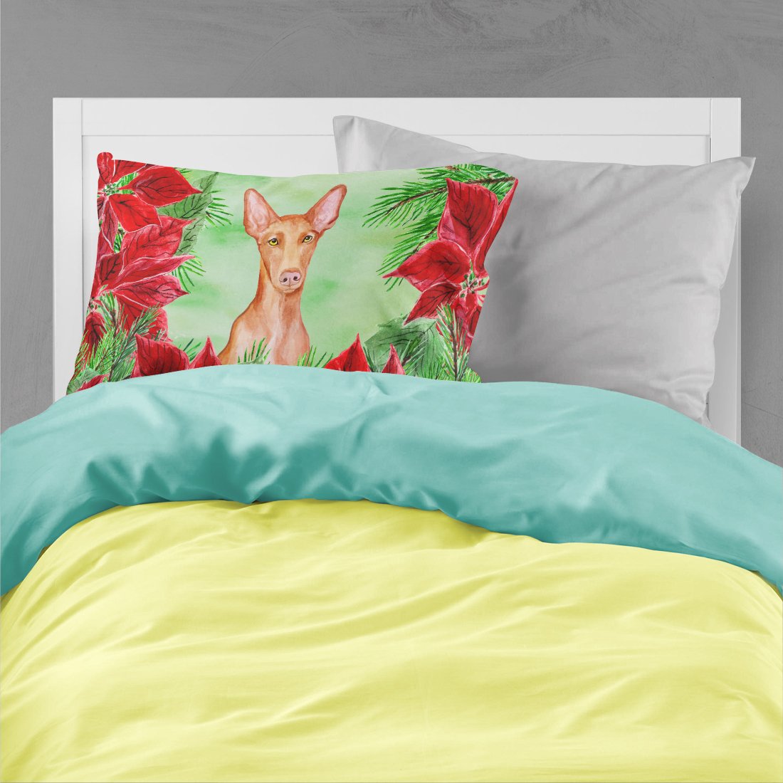 Pharaoh Hound Poinsettas Fabric Standard Pillowcase CK1362PILLOWCASE by Caroline's Treasures