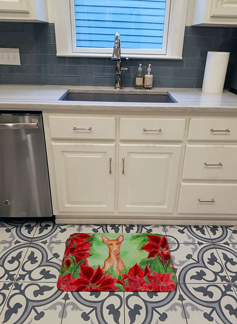 Pharaoh Hound Poinsettas Machine Washable Memory Foam Mat CK1362RUG - the-store.com