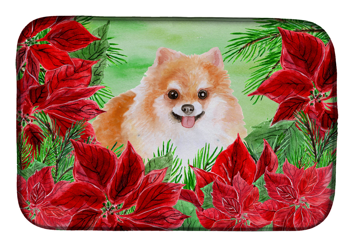 Pomeranian #2 Poinsettas Dish Drying Mat CK1363DDM  the-store.com.