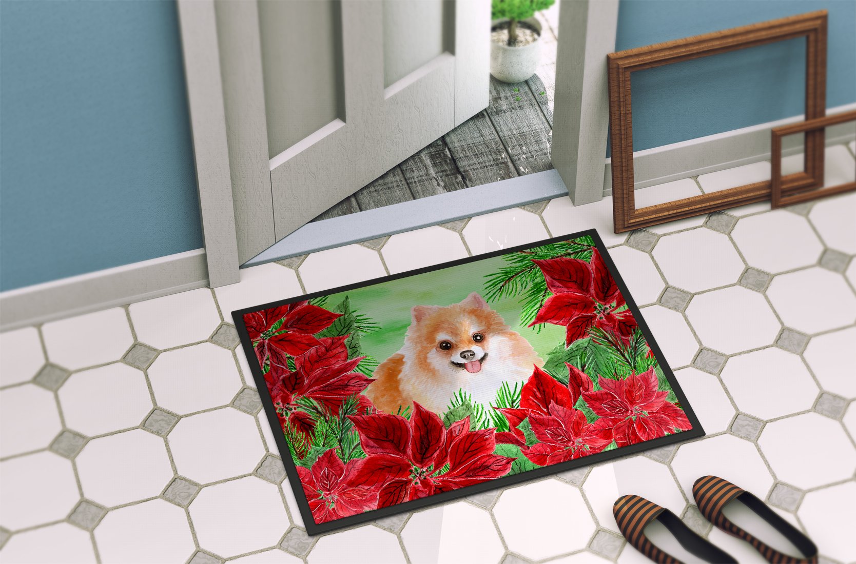 Pomeranian #2 Poinsettas Indoor or Outdoor Mat 24x36 CK1363JMAT by Caroline's Treasures