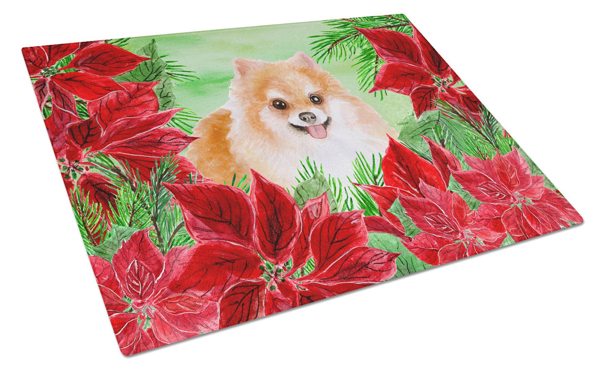 Pomeranian #2 Poinsettas Glass Cutting Board Large CK1363LCB by Caroline&#39;s Treasures