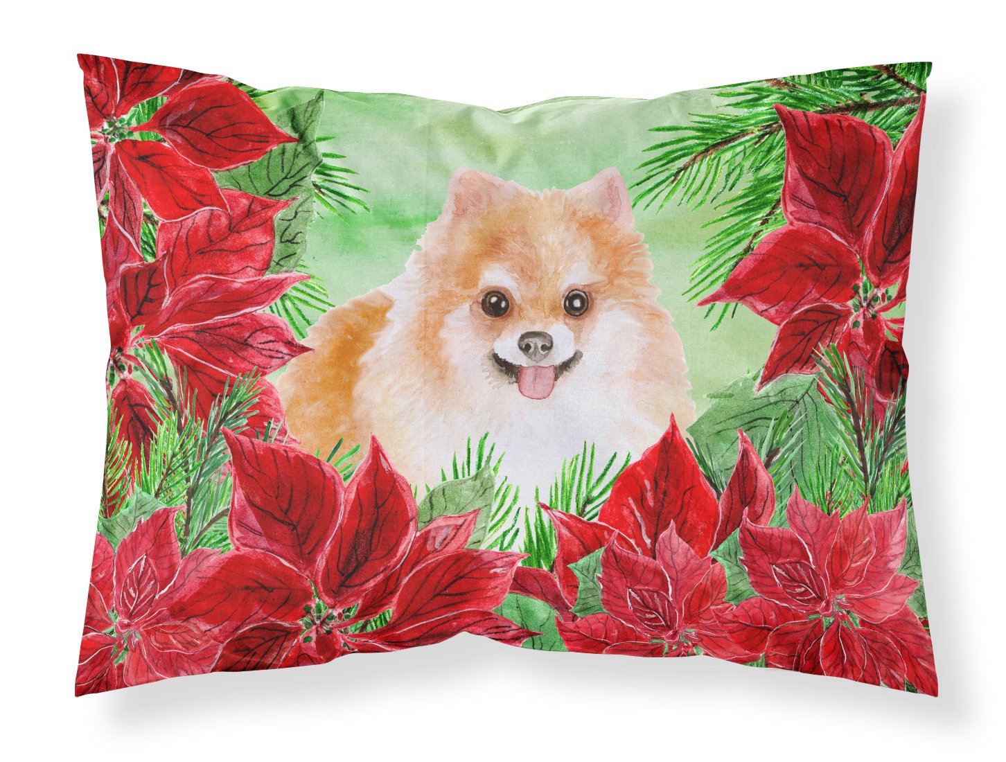 Pomeranian #2 Poinsettas Fabric Standard Pillowcase CK1363PILLOWCASE by Caroline's Treasures