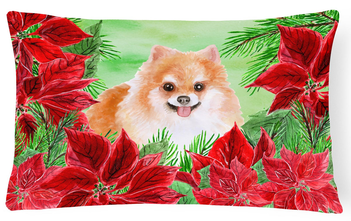 Pomeranian #2 Poinsettas Canvas Fabric Decorative Pillow CK1363PW1216 by Caroline&#39;s Treasures