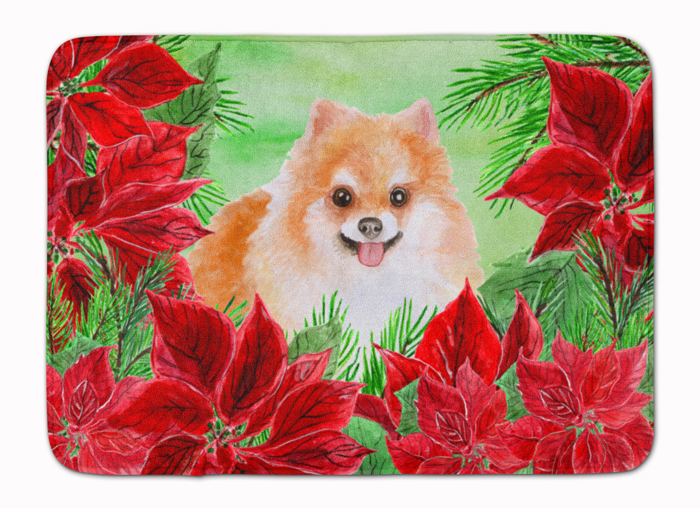 Pomeranian #2 Poinsettas Machine Washable Memory Foam Mat CK1363RUG - the-store.com