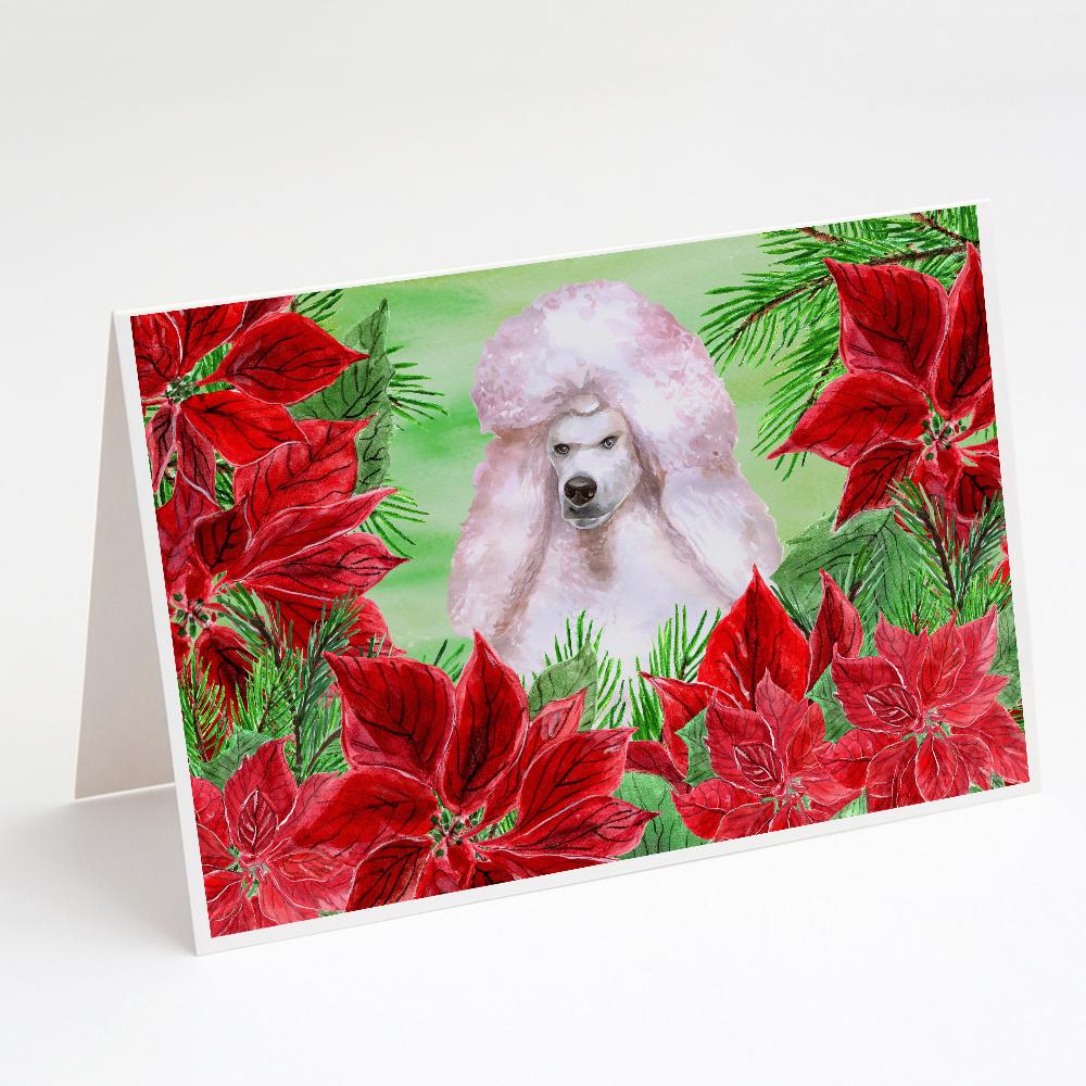 Buy this White Standard Poodle Poinsettas Greeting Cards and Envelopes Pack of 8