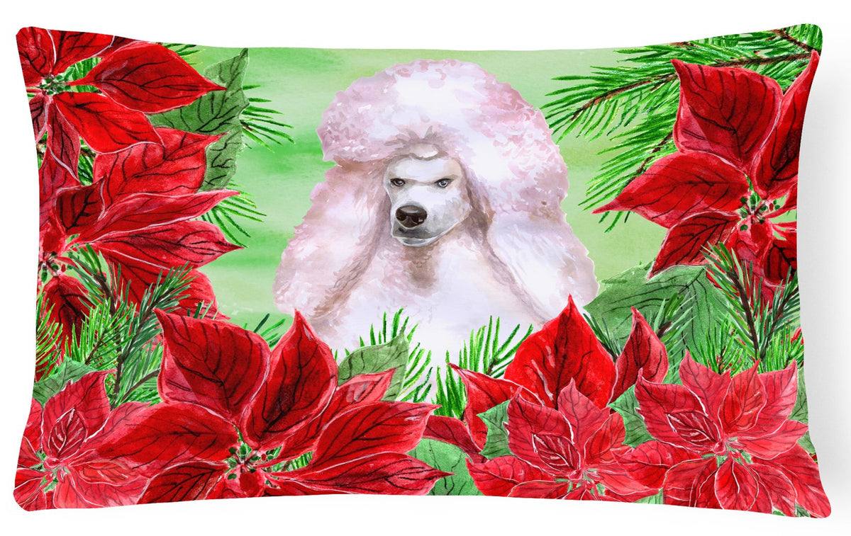 White Standard Poodle Poinsettas Canvas Fabric Decorative Pillow CK1364PW1216 by Caroline&#39;s Treasures