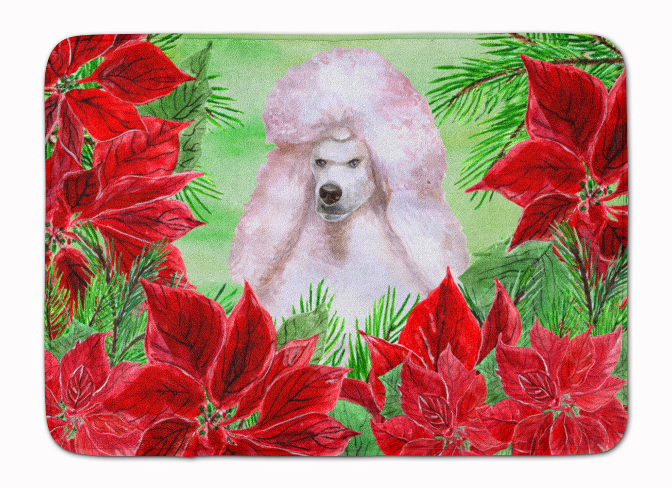 White Standard Poodle Poinsettas Machine Washable Memory Foam Mat CK1364RUG - the-store.com