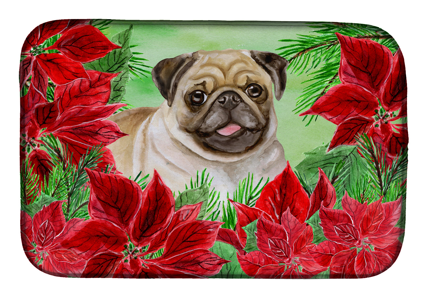 Fawn Pug Poinsettas Dish Drying Mat CK1365DDM  the-store.com.