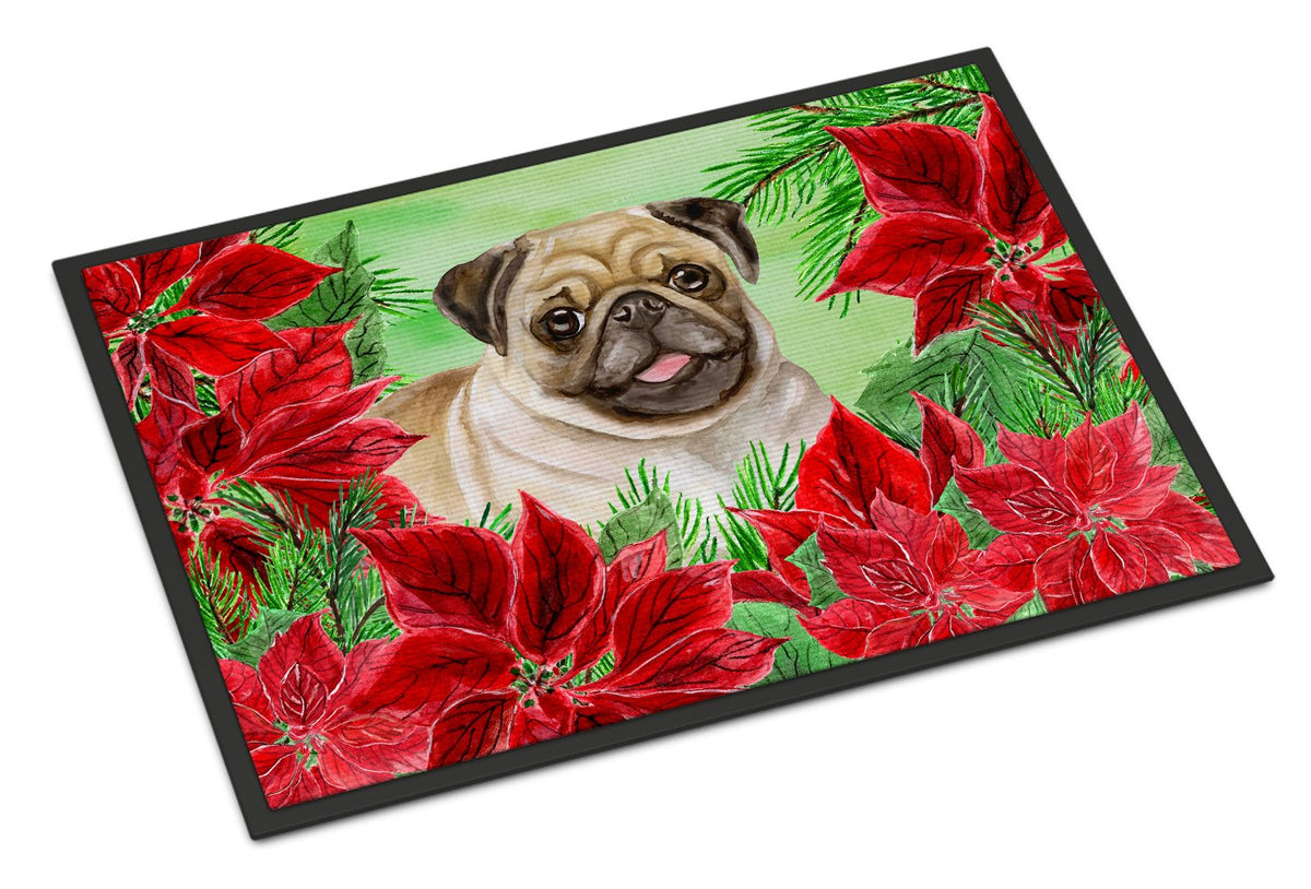 Fawn Pug Poinsettas Indoor or Outdoor Mat 24x36 CK1365JMAT by Caroline&#39;s Treasures