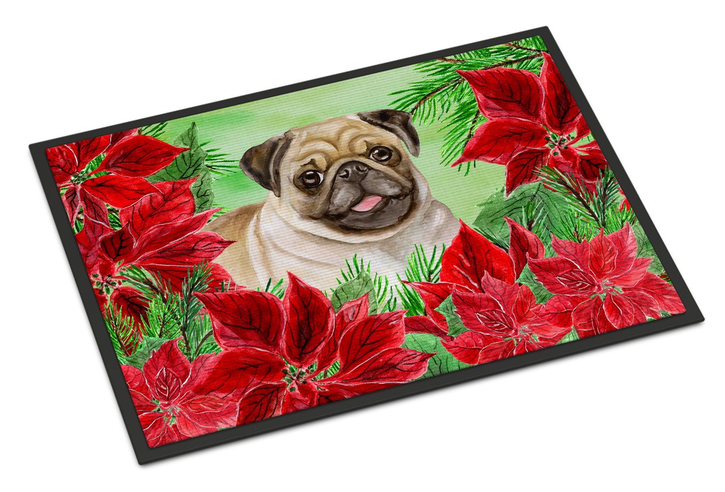 Fawn Pug Poinsettas Indoor or Outdoor Mat 24x36 CK1365JMAT by Caroline's Treasures