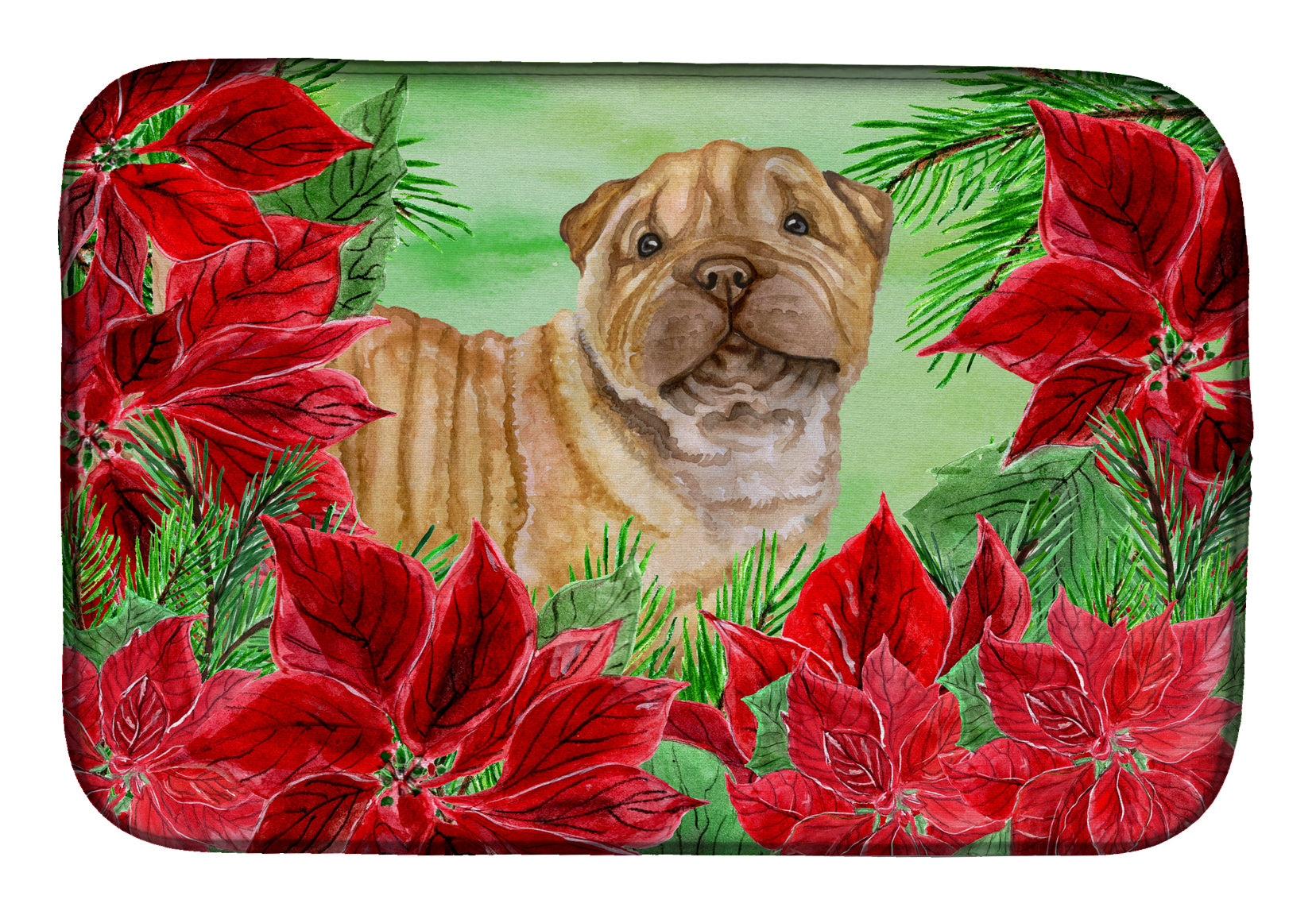 Shar Pei Puppy Poinsettas Dish Drying Mat CK1366DDM  the-store.com.