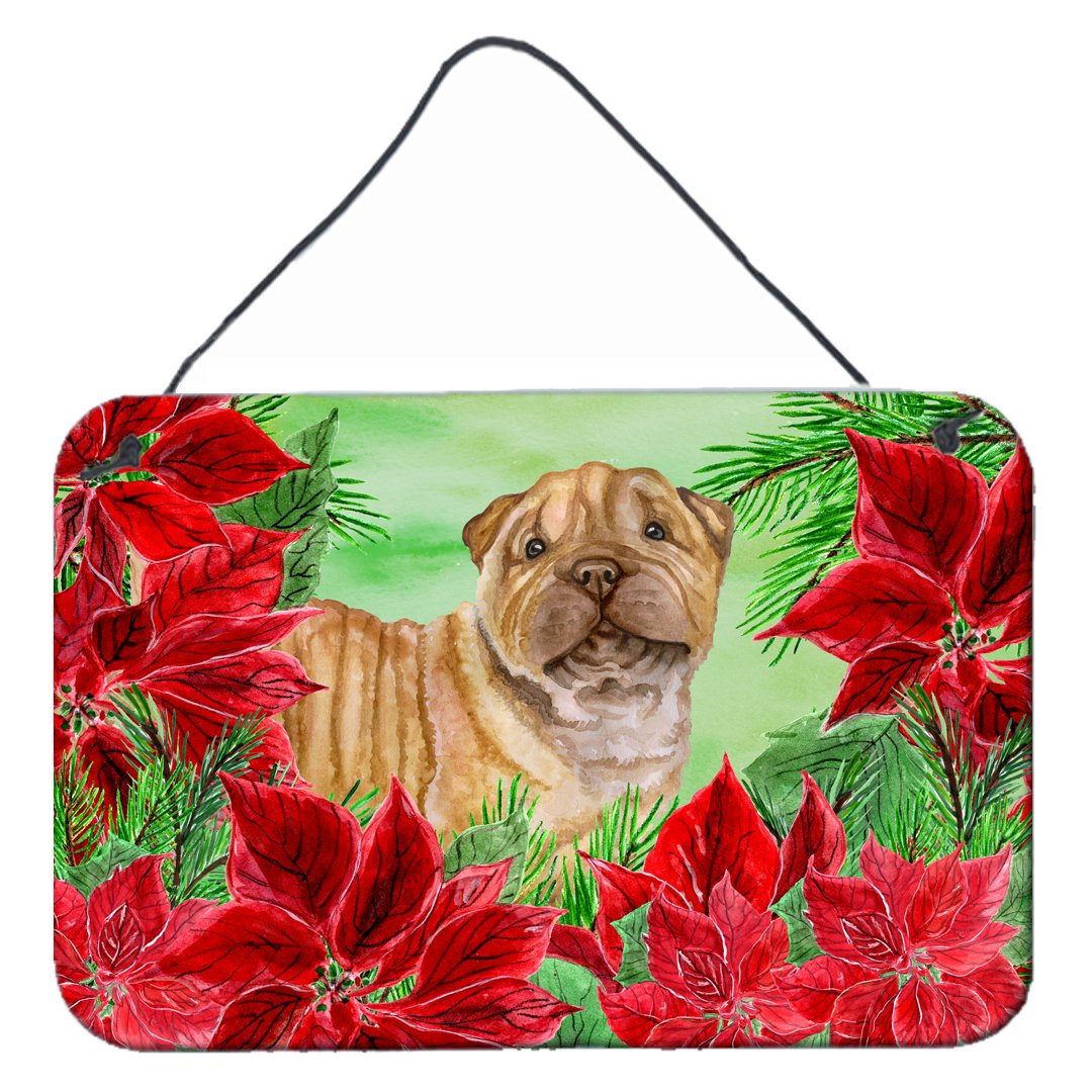 Shar Pei Puppy Poinsettas Wall or Door Hanging Prints CK1366DS812 by Caroline&#39;s Treasures