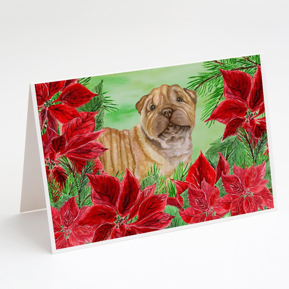 Buy this Shar Pei Puppy Poinsettas Greeting Cards and Envelopes Pack of 8