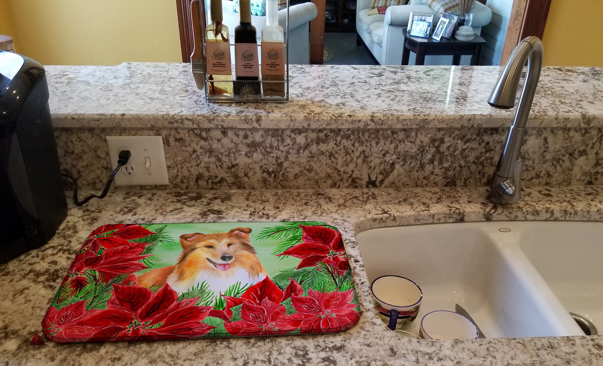 Sheltie Poinsettas Dish Drying Mat CK1367DDM  the-store.com.