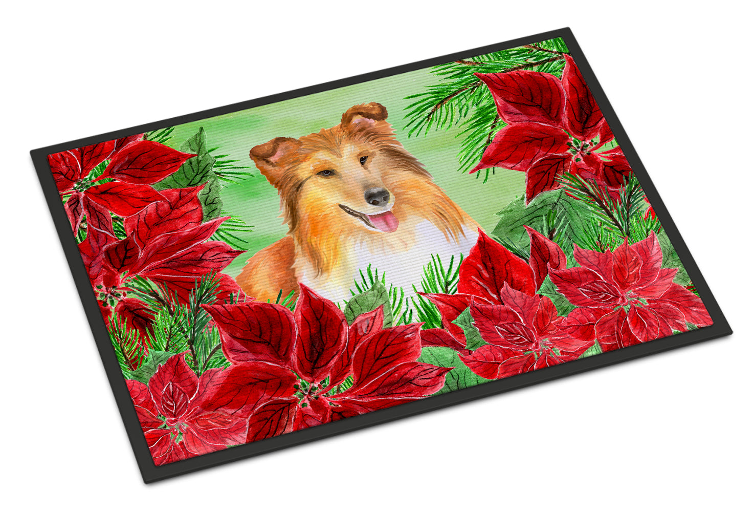 Sheltie Poinsettas Indoor or Outdoor Mat 18x27 CK1367MAT - the-store.com