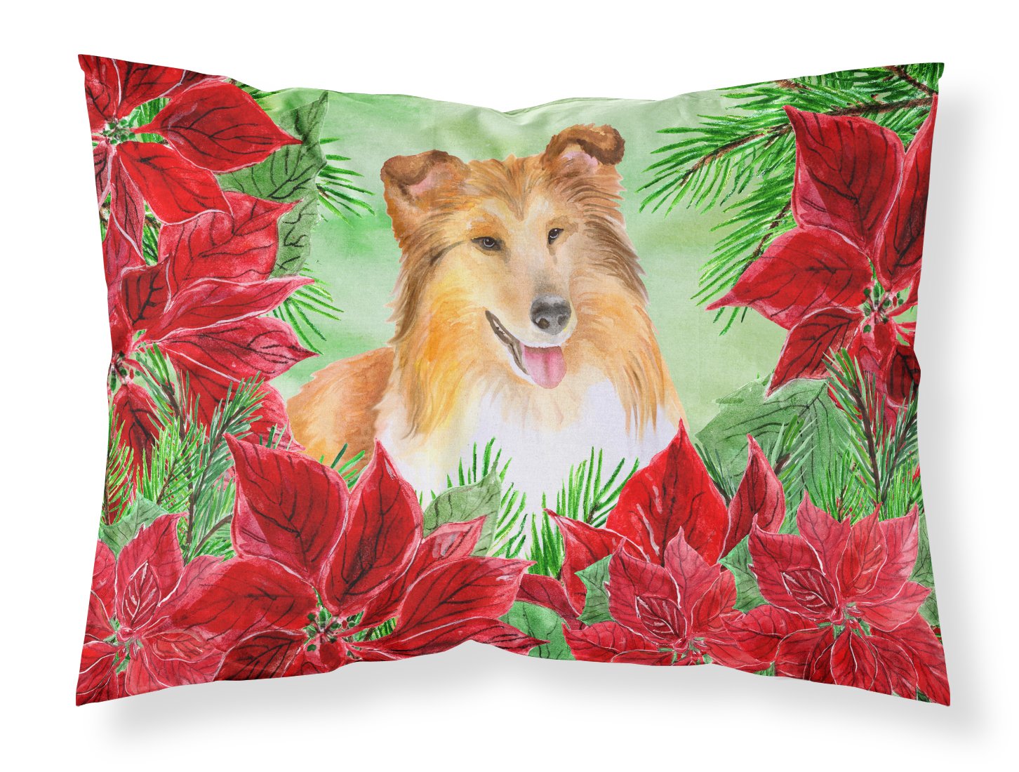 Sheltie Poinsettas Fabric Standard Pillowcase CK1367PILLOWCASE by Caroline's Treasures