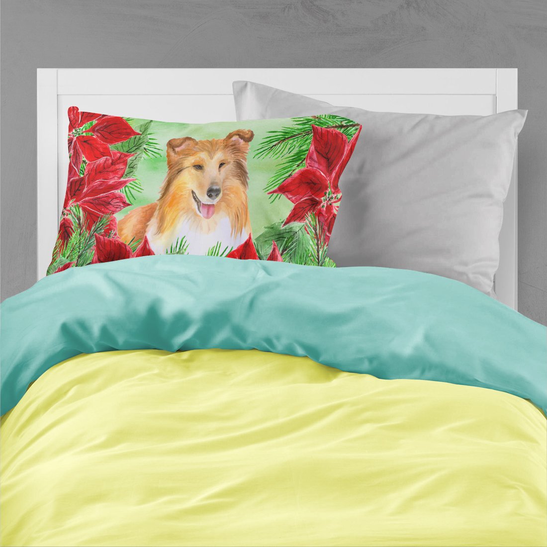 Sheltie Poinsettas Fabric Standard Pillowcase CK1367PILLOWCASE by Caroline's Treasures