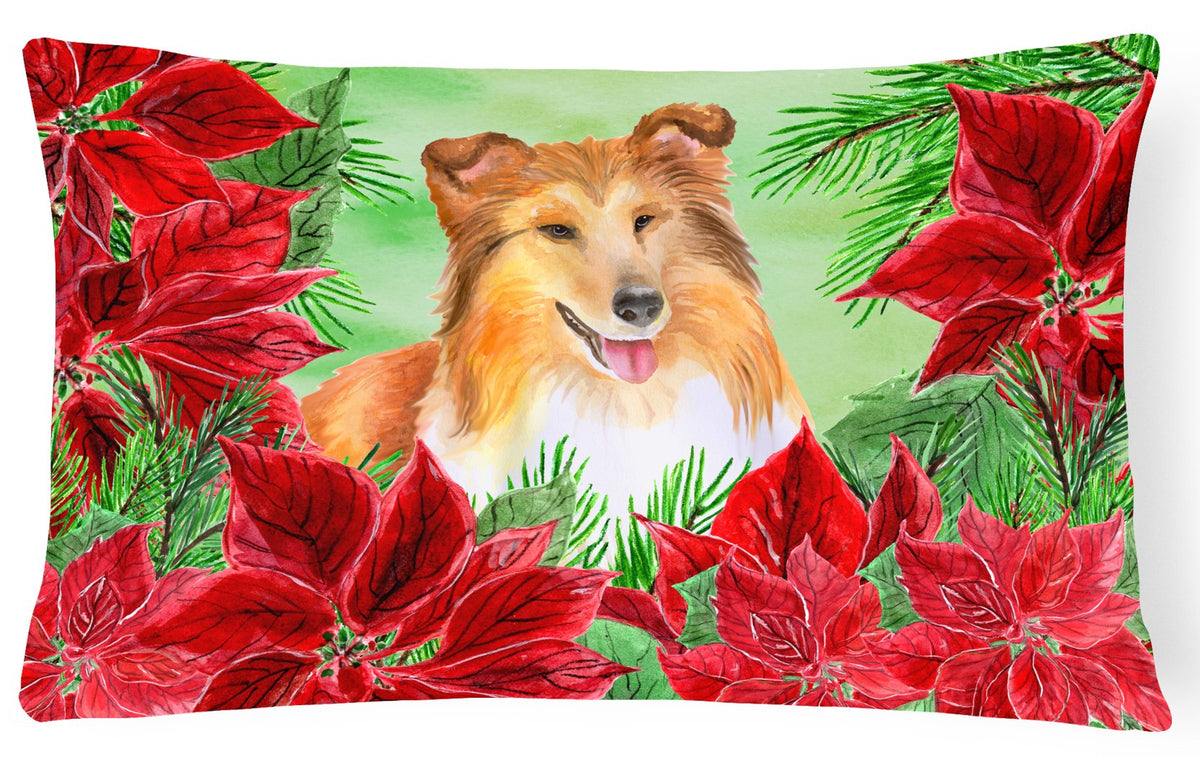 Sheltie Poinsettas Canvas Fabric Decorative Pillow CK1367PW1216 by Caroline&#39;s Treasures