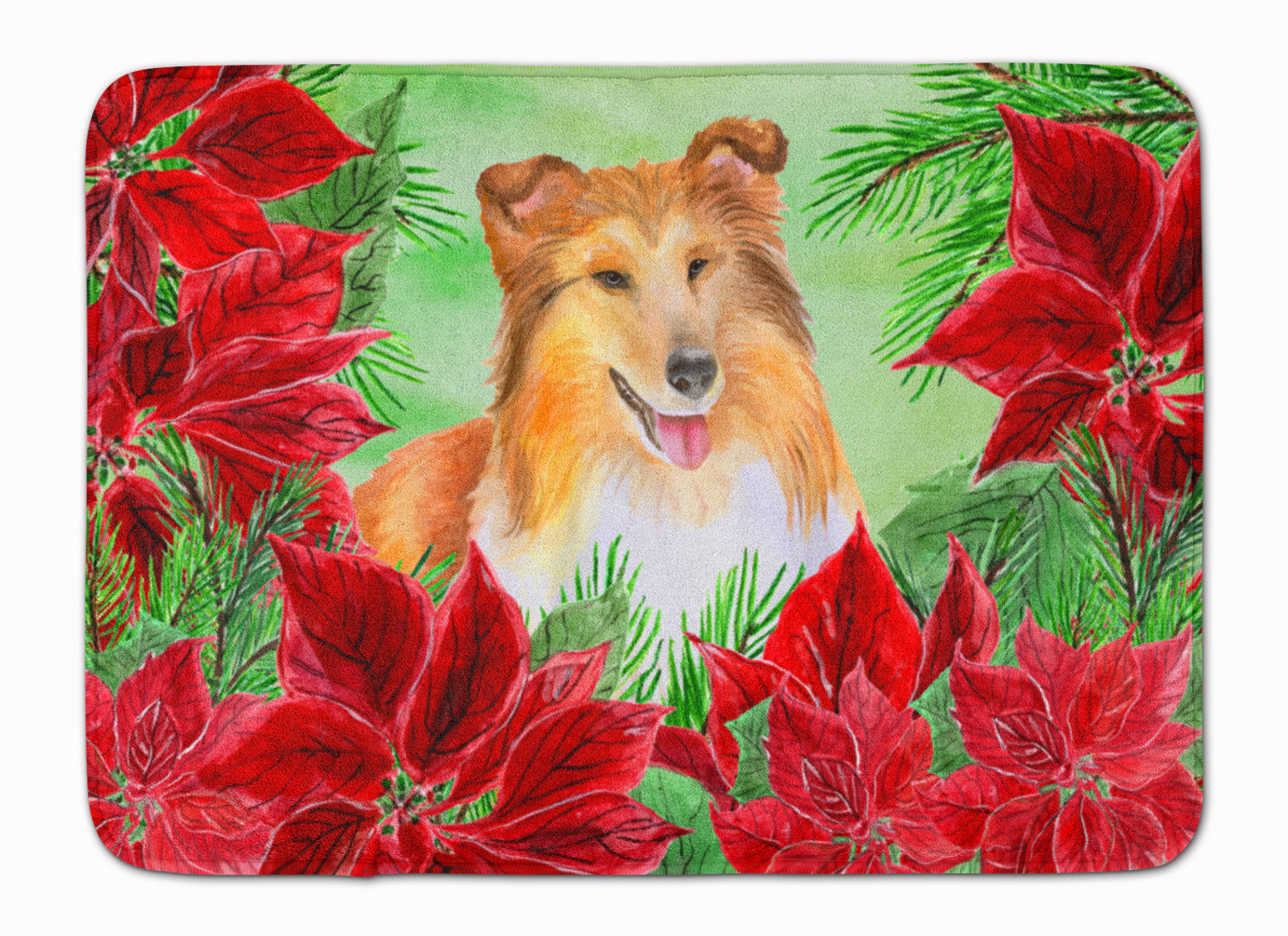 Sheltie Poinsettas Machine Washable Memory Foam Mat CK1367RUG - the-store.com