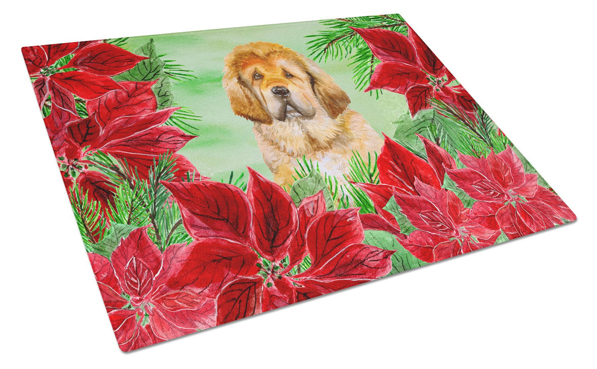 Tibetan Mastiff Poinsettas Glass Cutting Board Large CK1368LCB by Caroline&#39;s Treasures