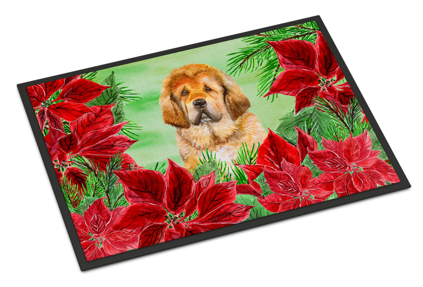 Tibetan Mastiff Poinsettas Indoor or Outdoor Mat 18x27 CK1368MAT - the-store.com