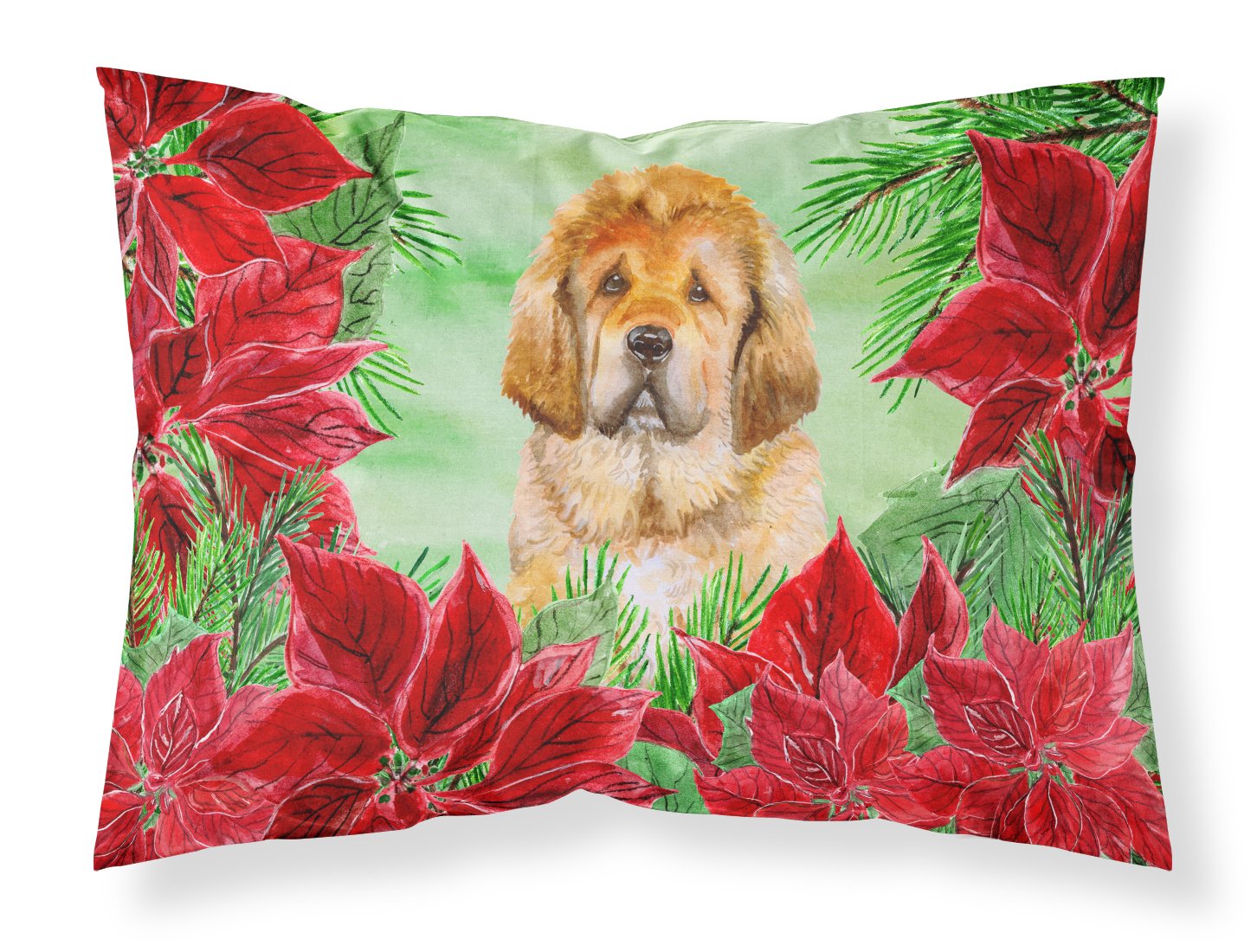 Tibetan Mastiff Poinsettas Fabric Standard Pillowcase CK1368PILLOWCASE by Caroline's Treasures