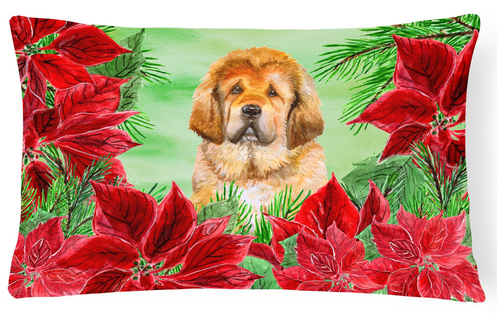 Tibetan Mastiff Poinsettas Canvas Fabric Decorative Pillow CK1368PW1216 by Caroline's Treasures