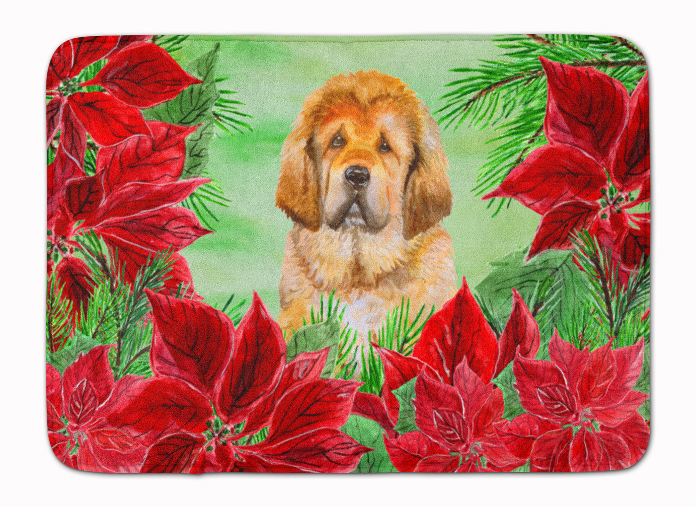 Tibetan Mastiff Poinsettas Machine Washable Memory Foam Mat CK1368RUG - the-store.com