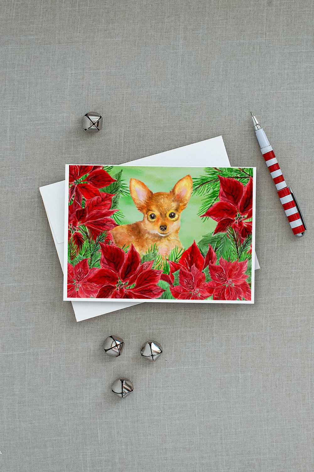 Toy Terrier Poinsettas Greeting Cards and Envelopes Pack of 8 - the-store.com
