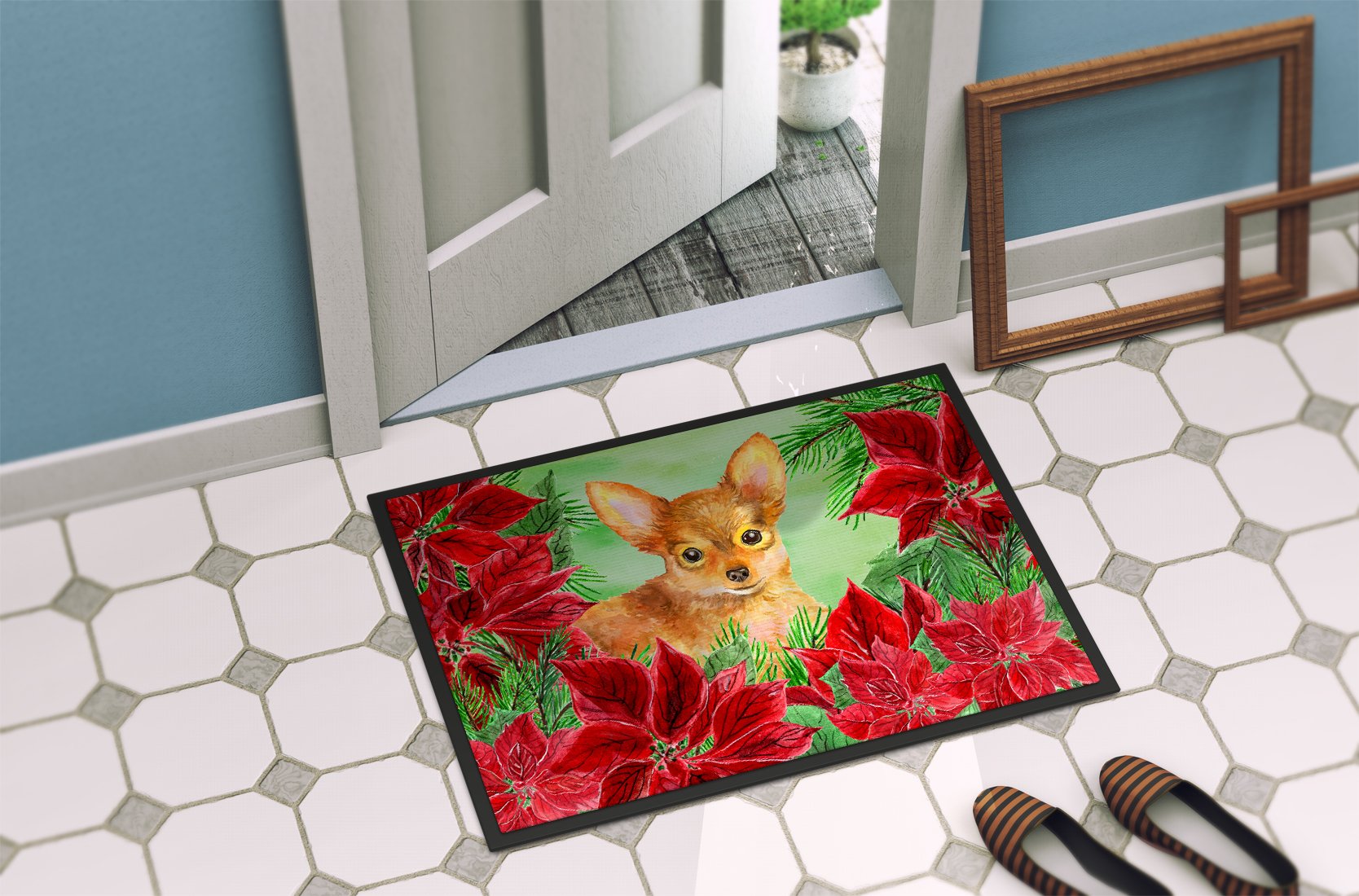 Toy Terrier Poinsettas Indoor or Outdoor Mat 24x36 CK1369JMAT by Caroline's Treasures