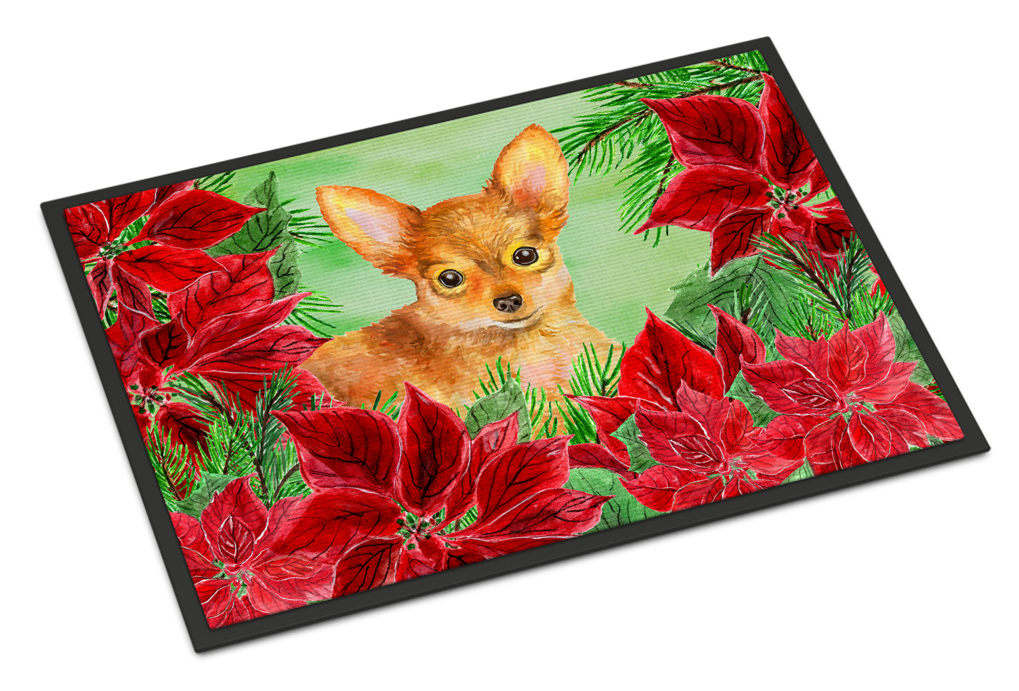 Toy Terrier Poinsettas Indoor or Outdoor Mat 18x27 CK1369MAT - the-store.com