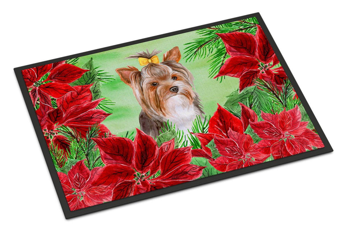 Yorkshire Terrier #2 Poinsettas Indoor or Outdoor Mat 24x36 CK1370JMAT by Caroline&#39;s Treasures