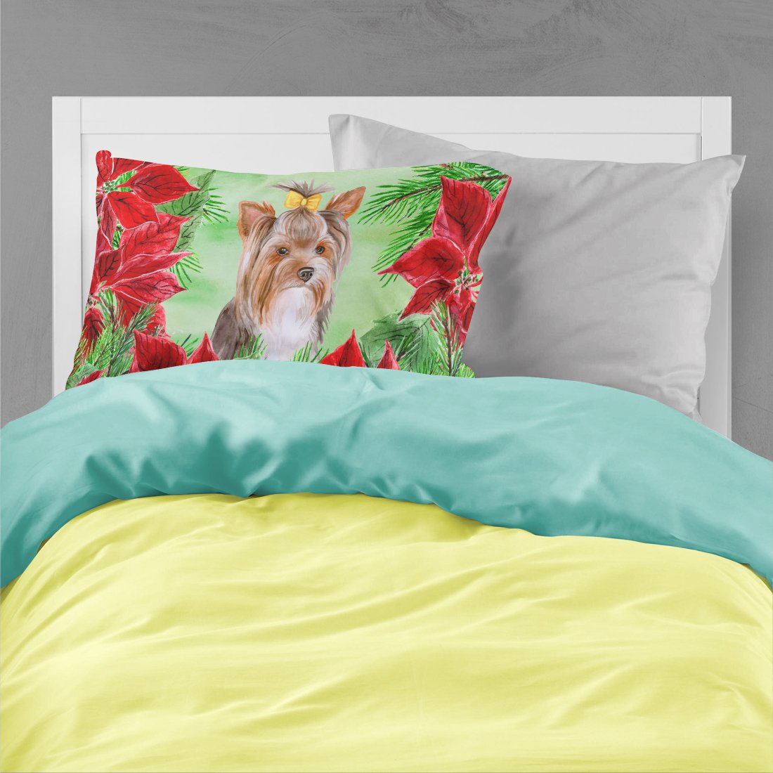 Yorkshire Terrier #2 Poinsettas Fabric Standard Pillowcase CK1370PILLOWCASE by Caroline's Treasures