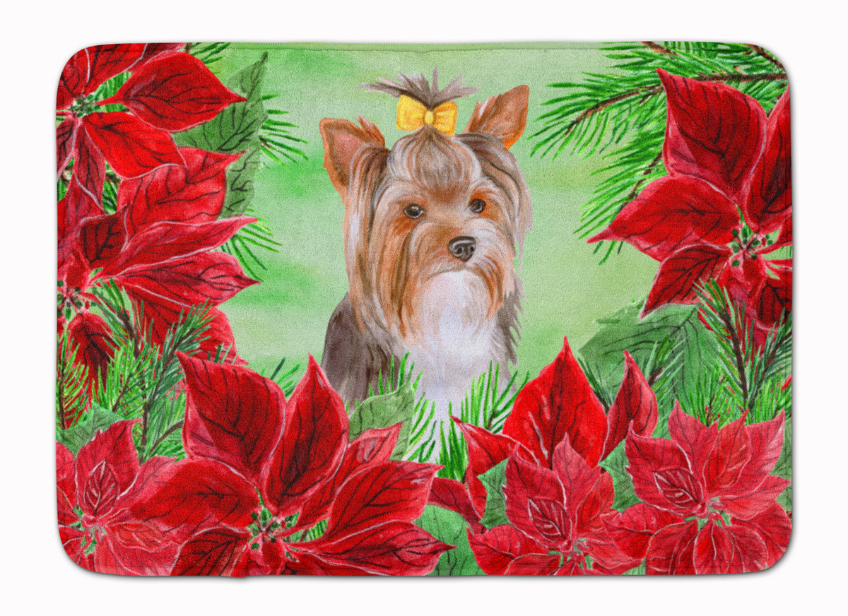 Yorkshire Terrier #2 Poinsettas Machine Washable Memory Foam Mat CK1370RUG - the-store.com