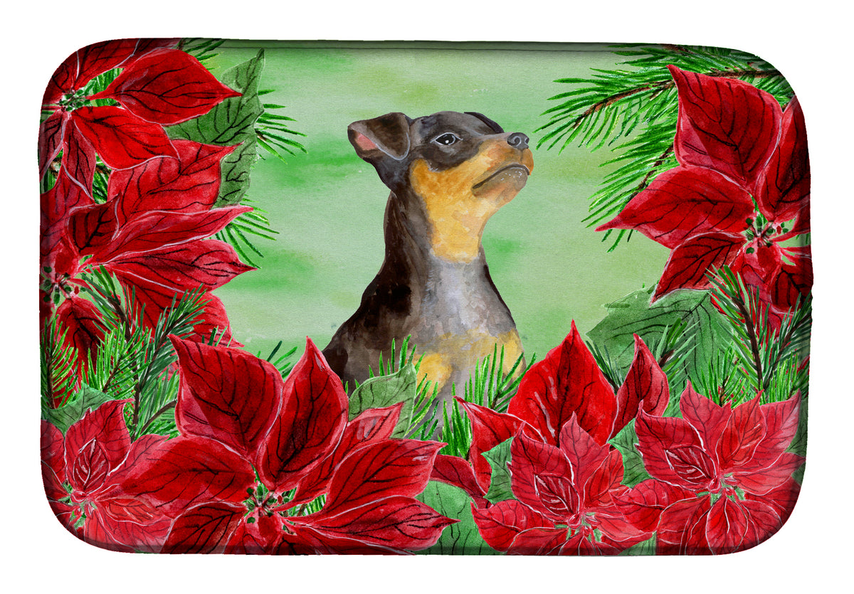 Miniature Pinscher #2 Poinsettas Dish Drying Mat CK1371DDM  the-store.com.