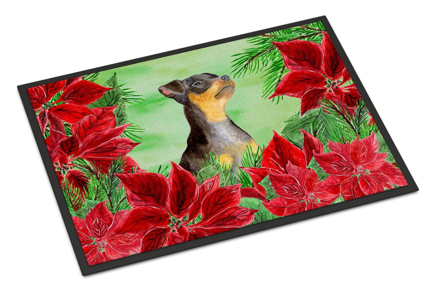 Miniature Pinscher #2 Poinsettas Indoor or Outdoor Mat 24x36 CK1371JMAT by Caroline's Treasures