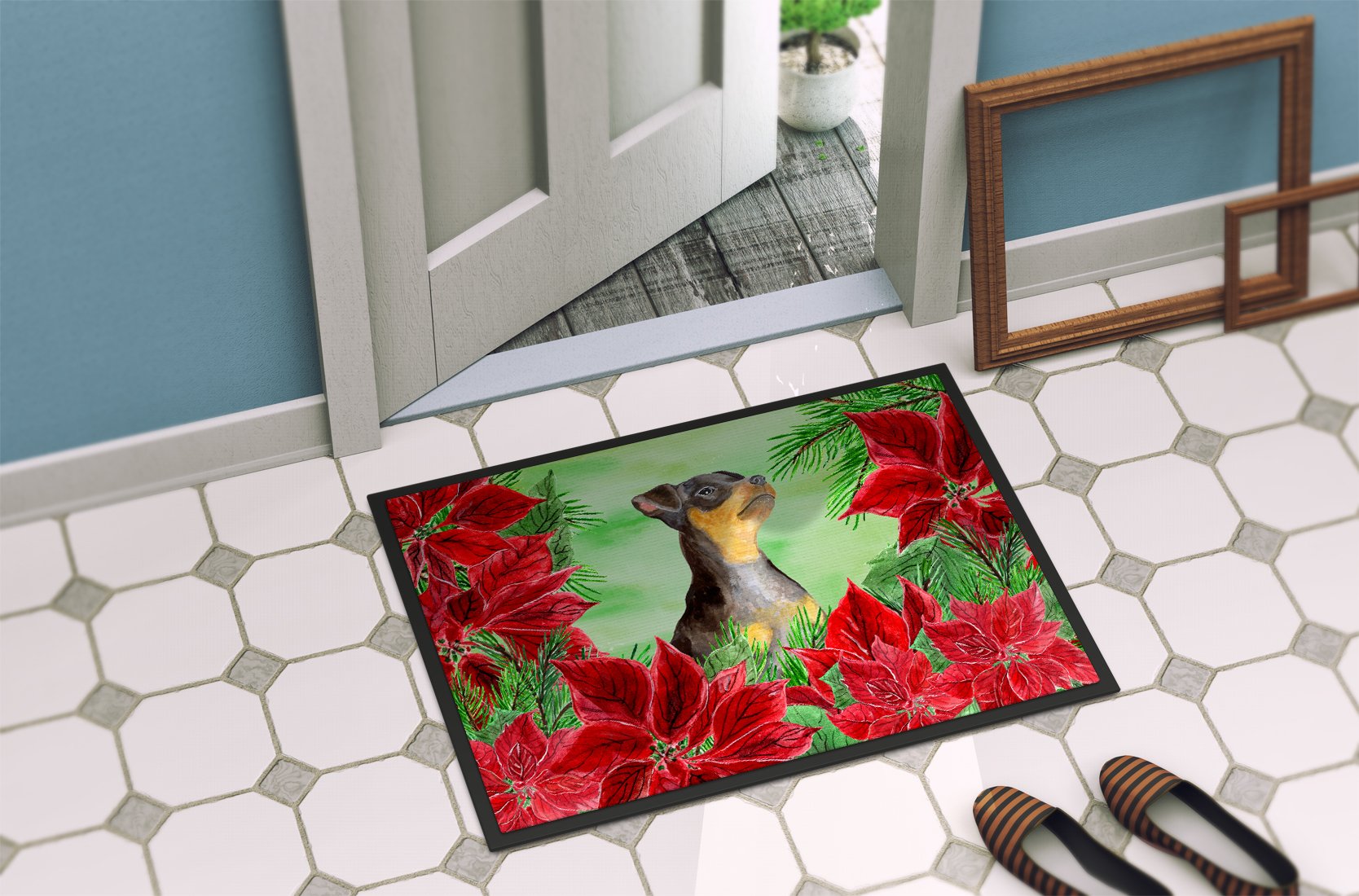 Miniature Pinscher #2 Poinsettas Indoor or Outdoor Mat 24x36 CK1371JMAT by Caroline's Treasures