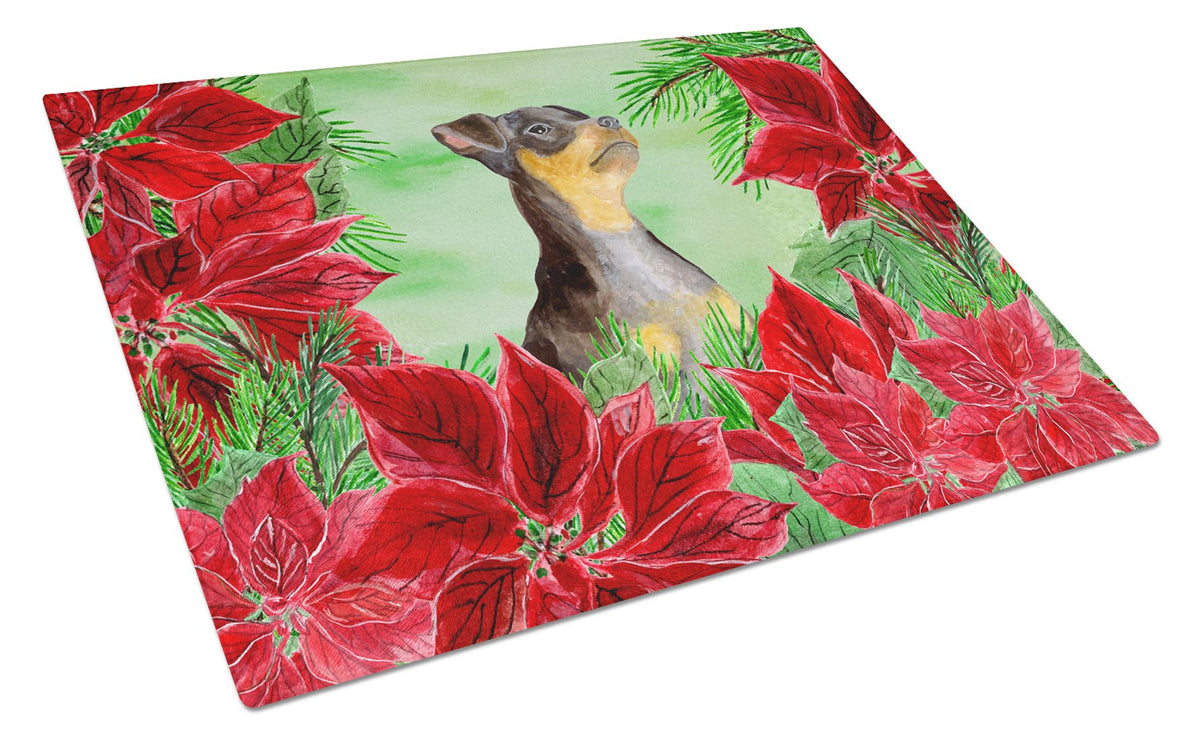 Miniature Pinscher #2 Poinsettas Glass Cutting Board Large CK1371LCB by Caroline&#39;s Treasures