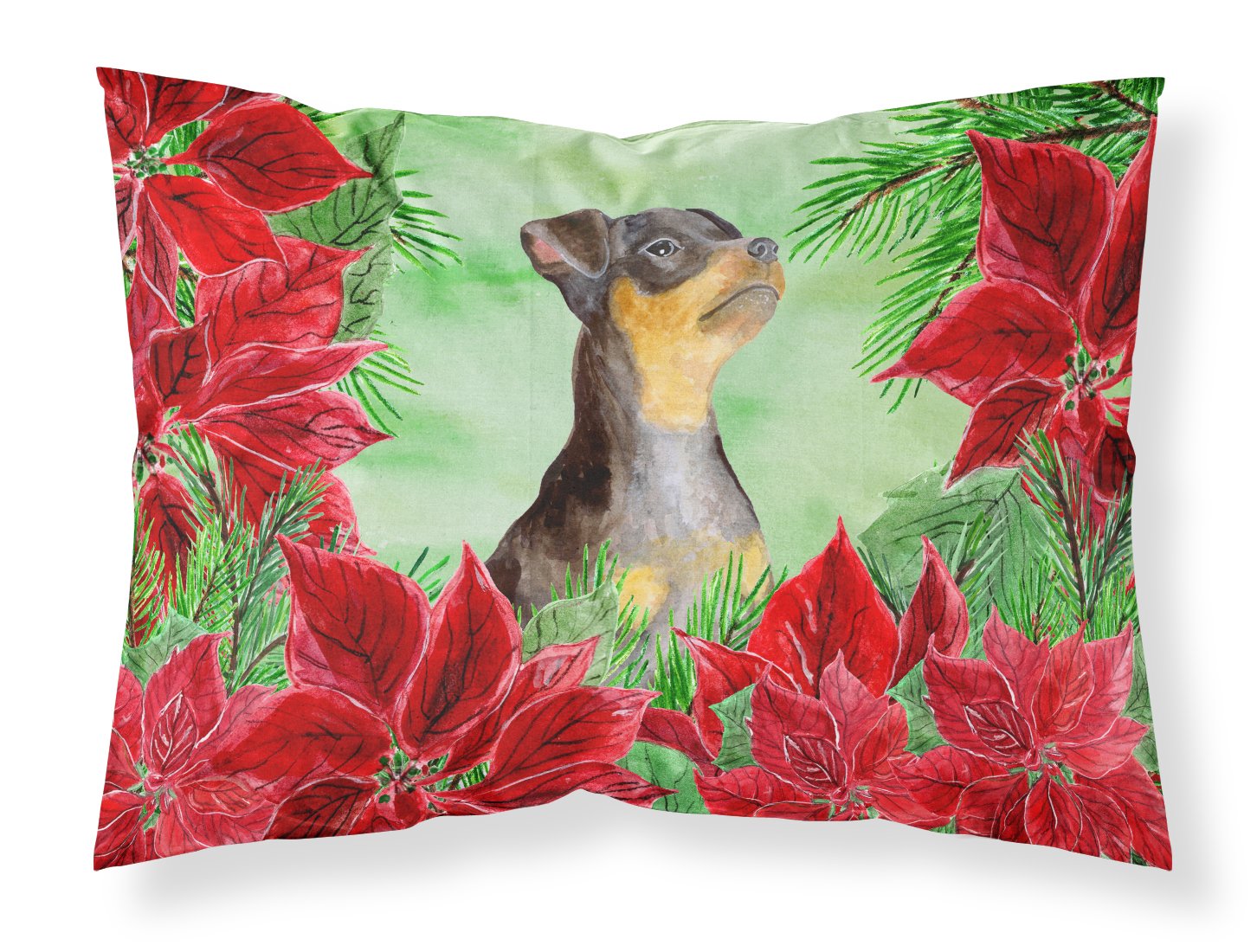 Miniature Pinscher #2 Poinsettas Fabric Standard Pillowcase CK1371PILLOWCASE by Caroline's Treasures