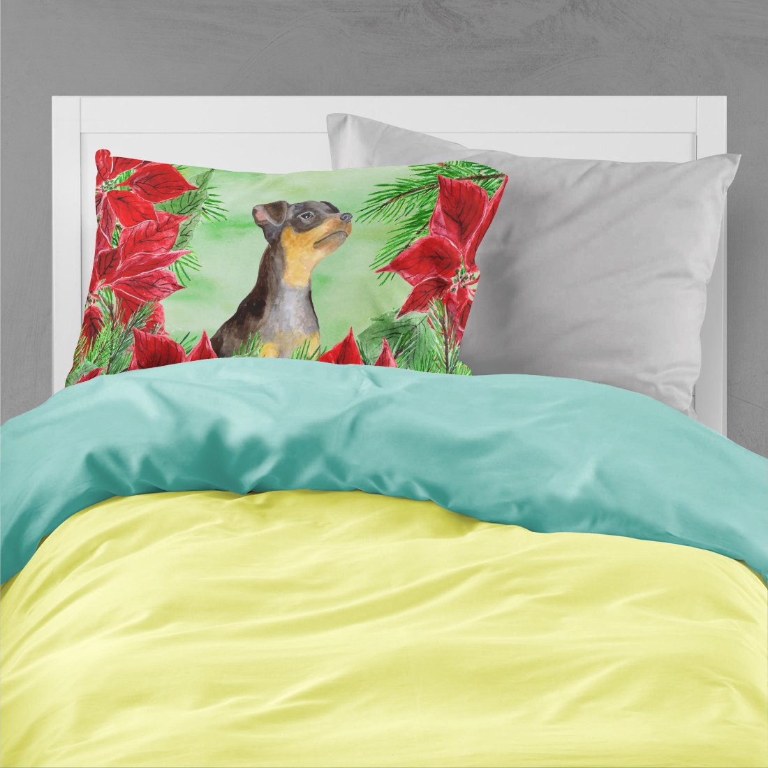 Miniature Pinscher #2 Poinsettas Fabric Standard Pillowcase CK1371PILLOWCASE by Caroline's Treasures