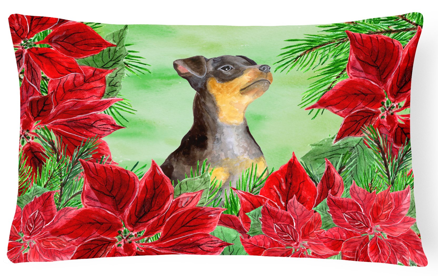 Miniature Pinscher #2 Poinsettas Canvas Fabric Decorative Pillow CK1371PW1216 by Caroline's Treasures